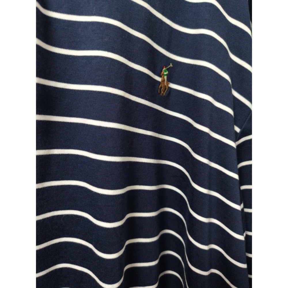 Polo Ralph Lauren Shirt Mens 2XB Big Navy Blue White Striped Short Sleeve